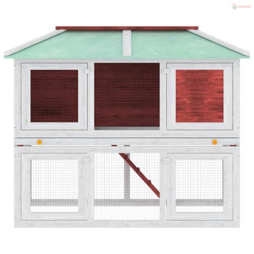 Piros kétszintes fa nyúlketrec