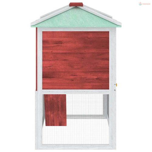 Piros kétszintes fa nyúlketrec