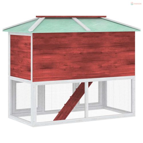 Piros kétszintes fa nyúlketrec