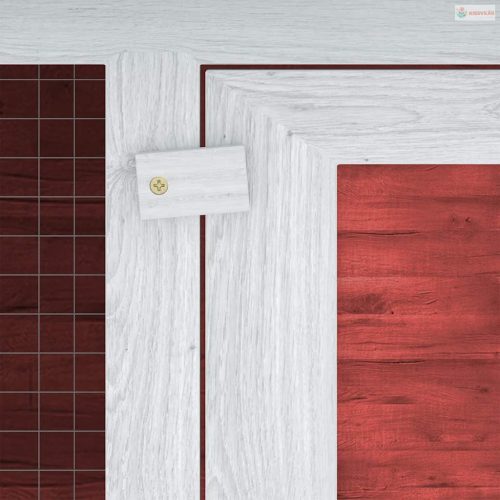 Piros kétszintes fa nyúlketrec