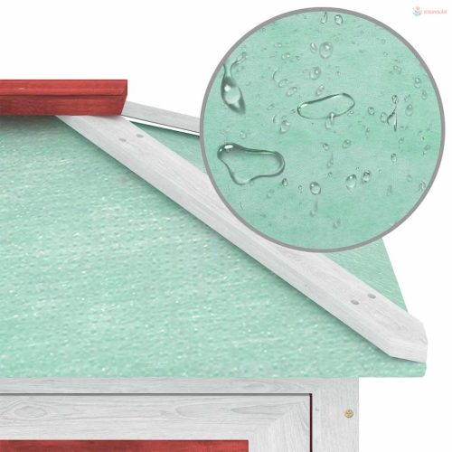 Piros kétszintes fa nyúlketrec