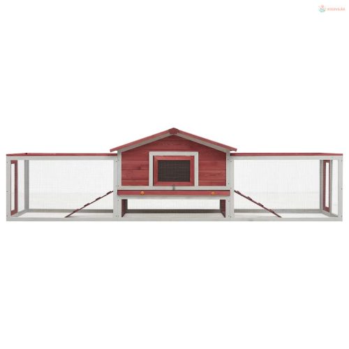 Piros tömör fenyő- és jegenyefa nyúlketrec 310x70x87  cm