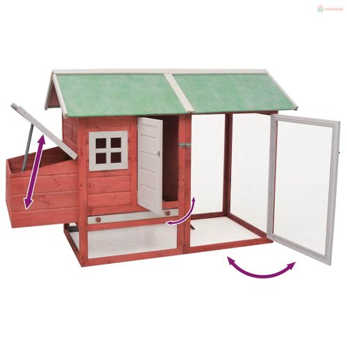 Piros tömör fenyő- és jegenyefa tyúkól 170 x 81 x 110 cm