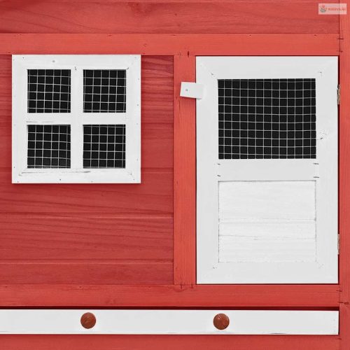 Piros és fehér tömör fenyőfa tyúkól tojóládával