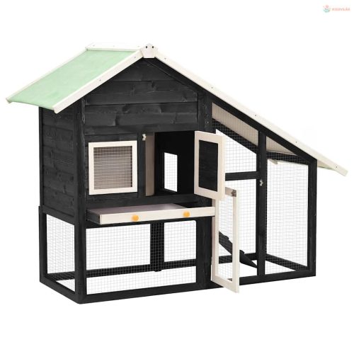 Szürke és fehér tömör fenyő nyúlketrec 140 x 63 x 120 cm