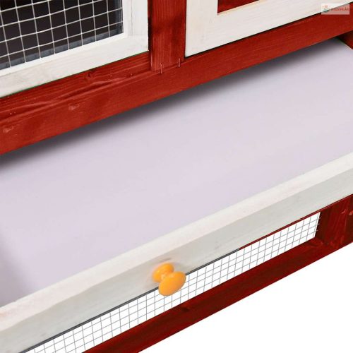 Piros és fehér tömör fenyő nyúlketrec 140 x 63 x 120 cm