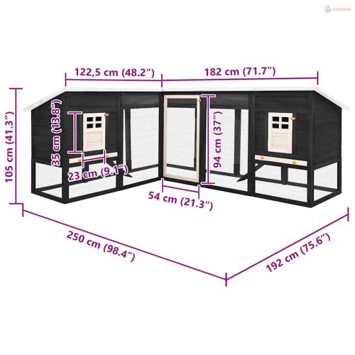 Szürke és fehér tömör fenyő kültéri nyúlketrec kifutóval
