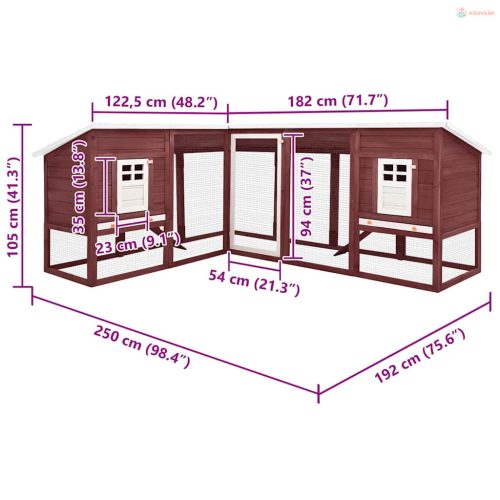 Mokkaszínű és fehér tömör fenyő kültéri nyúlketrec kifutóval