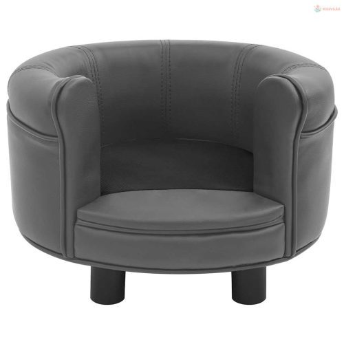 Szürke plüss és műbőr kutyakanapé 48 x 48 x 32 cm