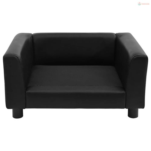 Fekete plüss és műbőr kutyakanapé 60 x 43 x 30 cm