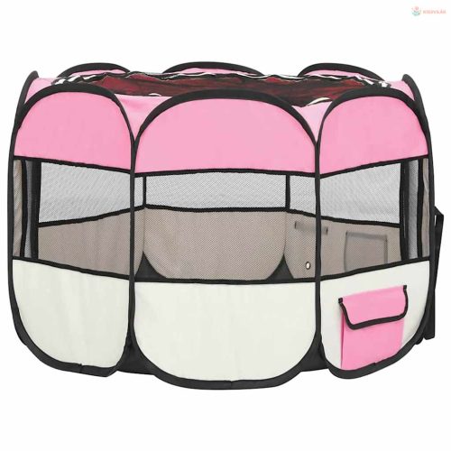 Rózsaszínű összecsukható kutyakennel hordtáskával 90x90x58 cm