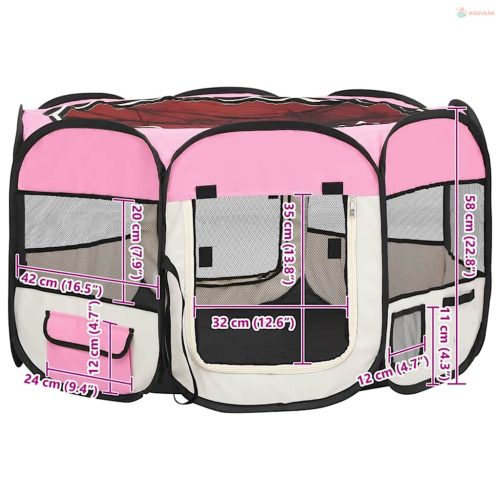 Rózsaszínű összecsukható kutyakennel hordtáskával 110x110x58 cm