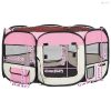 Rózsaszínű összecsukható kutyakennel hordtáskával 145x145x61 cm
