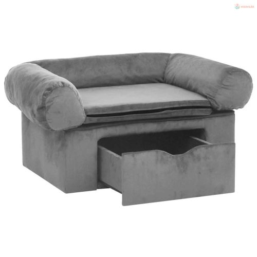 Szürke plüss kutyakanapé fiókkal 75 x 50 x 38 cm
