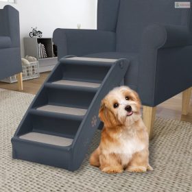 Összecsukható sötétszürke 4 fokos kutyalépcső