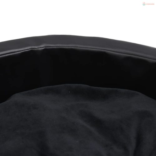 Fekete plüss és műbőr kutyaágy 69 x 59 x 19 cm