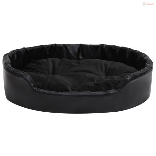 Fekete plüss és műbőr kutyaágy 90 x 79 x 20 cm