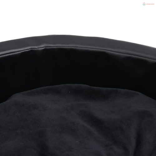 Fekete plüss és műbőr kutyaágy 90 x 79 x 20 cm