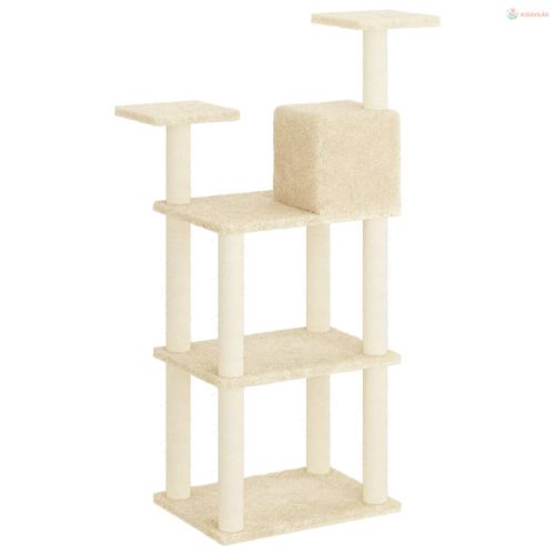 Krémszínű macskabútor szizál kaparófákkal 118,5 cm