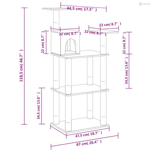 Krémszínű macskabútor szizál kaparófákkal 118,5 cm