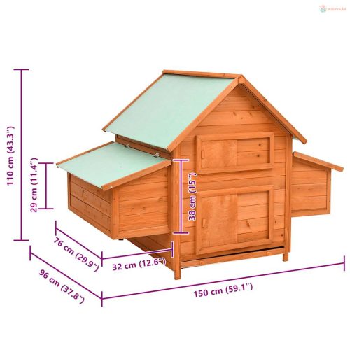 Tömör fenyőfa tyúkól 150 x 96 x 110 cm