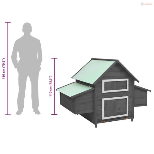 Szürke-fehér tömör fenyőfa tyúkól 150 x 96 x 110 cm