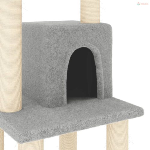 Világosszürke macskabútor szizál kaparófákkal 105 cm