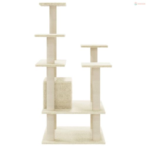 Krémszínű macskabútor szizál kaparófákkal 110 cm