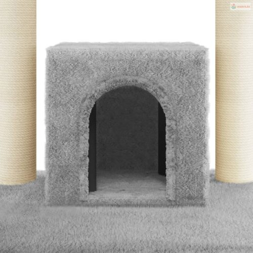 Világosszürke macskabútor szizál kaparófákkal 110 cm
