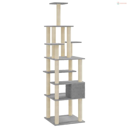 Világosszürke macskabútor szizál kaparófákkal 183 cm