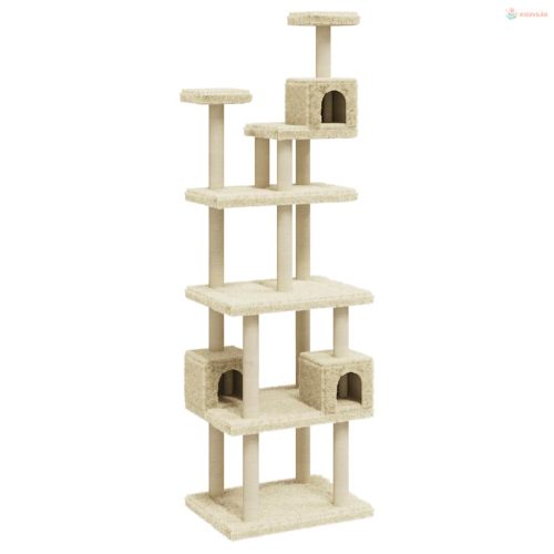 Krémszínű macskabútor szizál kaparófákkal 188 cm