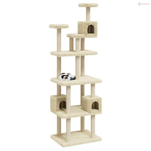 Krémszínű macskabútor szizál kaparófákkal 188 cm
