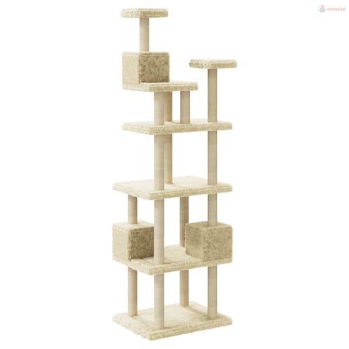 Krémszínű macskabútor szizál kaparófákkal 188 cm