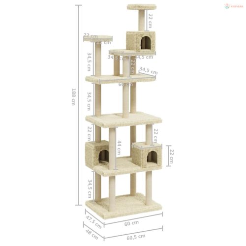 Krémszínű macskabútor szizál kaparófákkal 188 cm