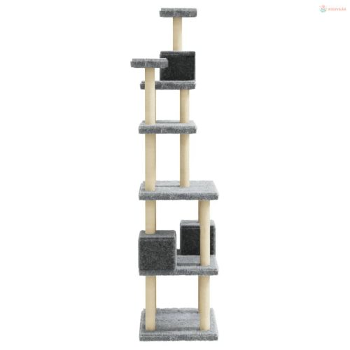 Világosszürke macskabútor szizál kaparófákkal 188 cm
