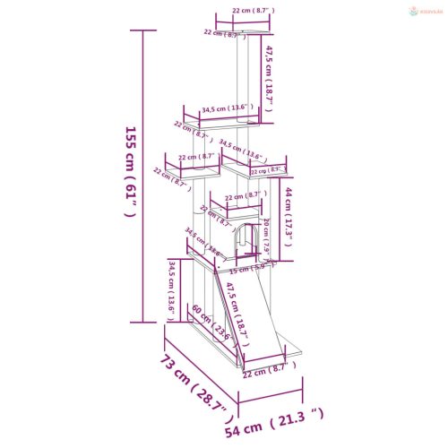 Krémszínű macskabútor szizál kaparófákkal 155 cm
