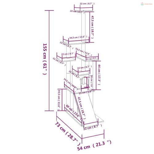 Világosszürke macskabútor szizál kaparófákkal 155 cm