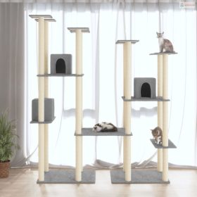 Világosszürke macskabútor szizál kaparófákkal 174 cm