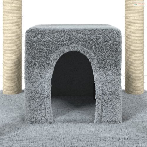 Világosszürke macskabútor szizál kaparófákkal 174 cm