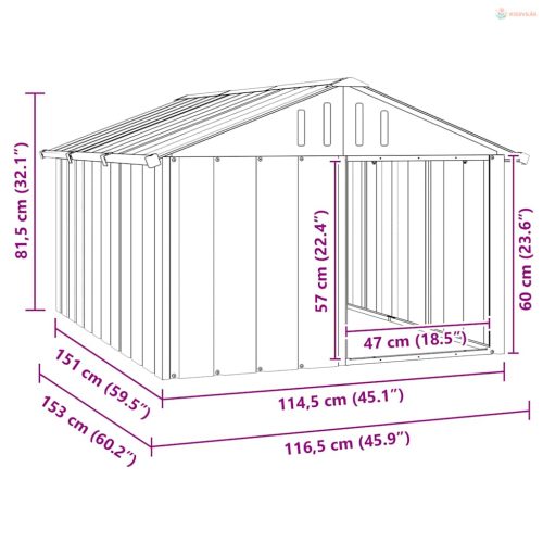Antracit horganyzott acél kutyaház 116,5x153x81,5 cm