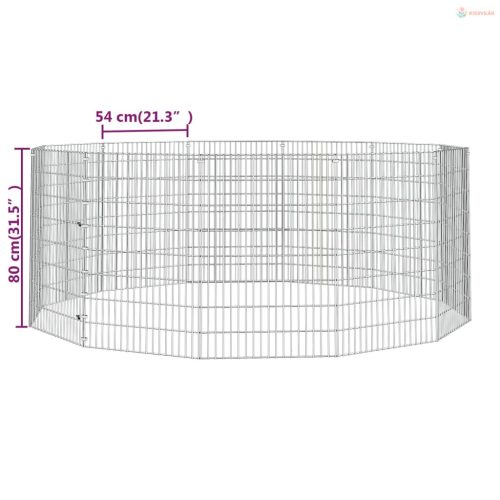 12 paneles horganyzott vas szabadon álló állatketrec 54 x 80 cm