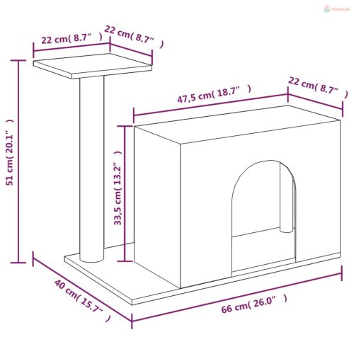 Világosszürke macskabútor szizál kaparófákkal 51 cm