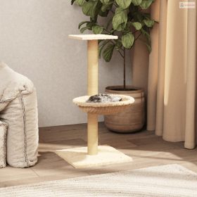 Krémszínű macskabútor szizál kaparófával 74 cm