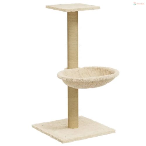 Krémszínű macskabútor szizál kaparófával 74 cm