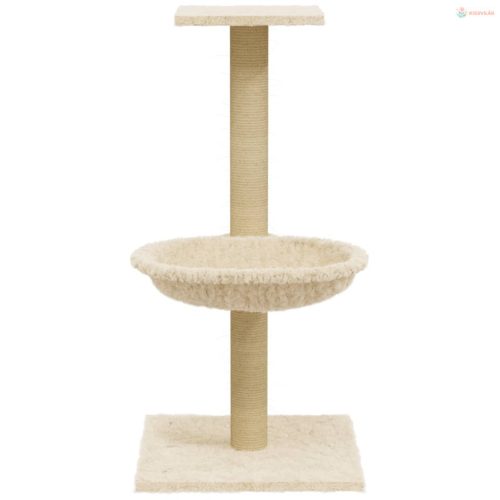 Krémszínű macskabútor szizál kaparófával 74 cm