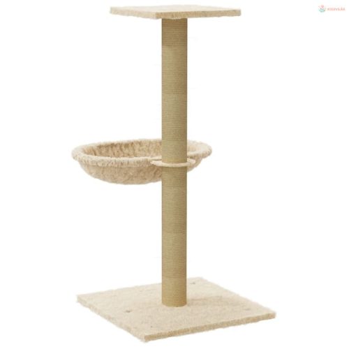 Krémszínű macskabútor szizál kaparófával 74 cm