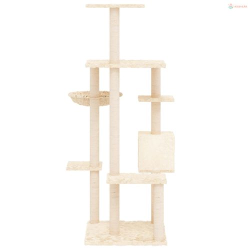 Krémszínű macskabútor szizál kaparófákkal 142 cm