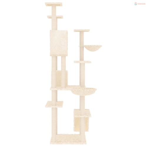 Krémszínű macskabútor szizál kaparófákkal 191 cm