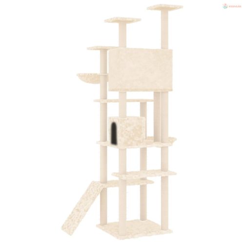 Krémszínű macskabútor szizál kaparófákkal 191 cm