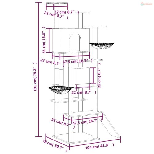 Krémszínű macskabútor szizál kaparófákkal 191 cm
